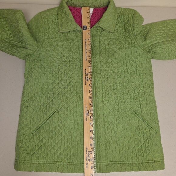 The Quacker Factory Silk Quilted Blazer Jacket Rhinestones Medium Green Pink QVC - Picture 10 of 13